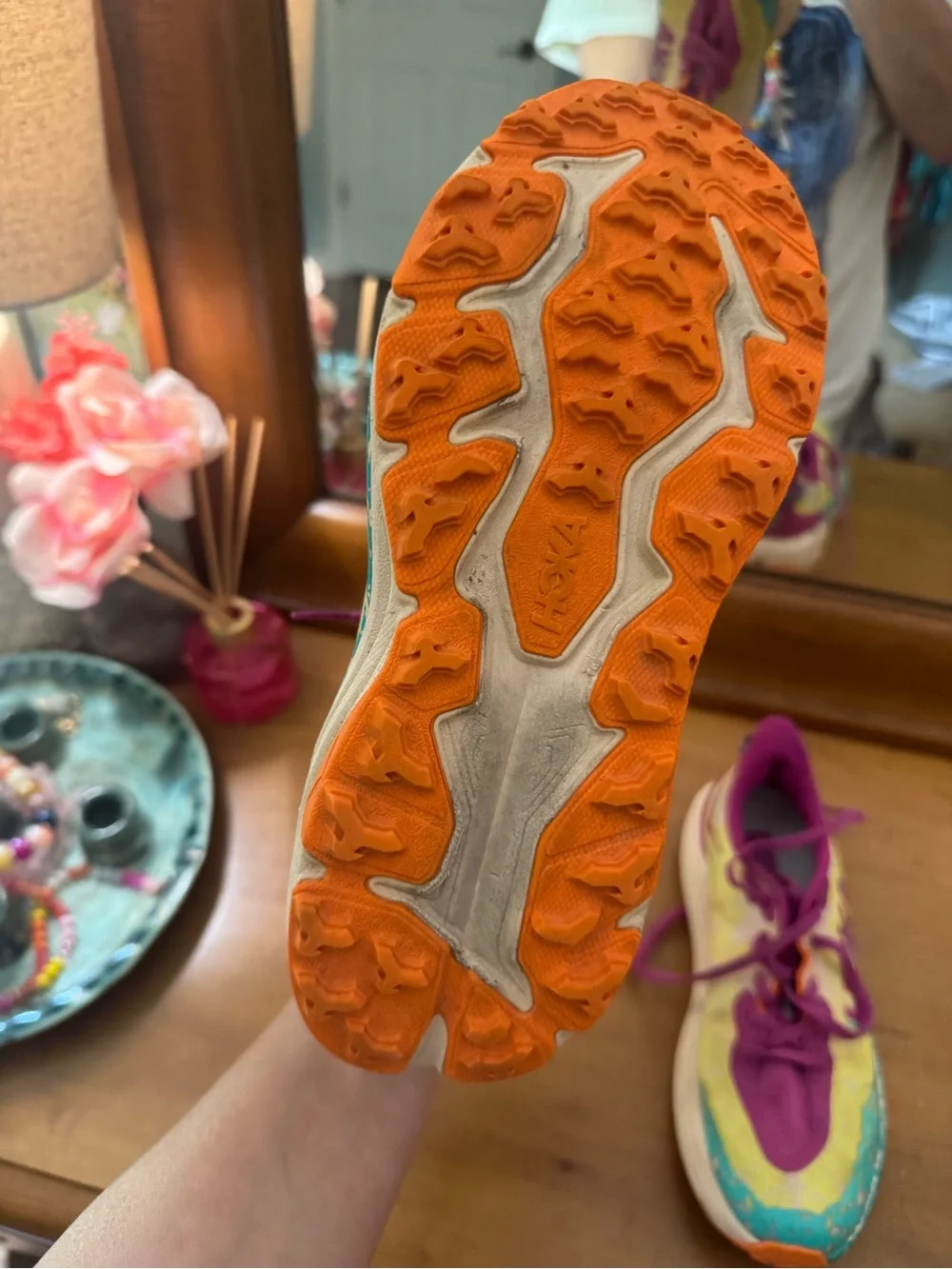 HOKA Speedgoat W 6.5 Kids 6 Trail Running Shoes Flower Nectar Neon Tangerine